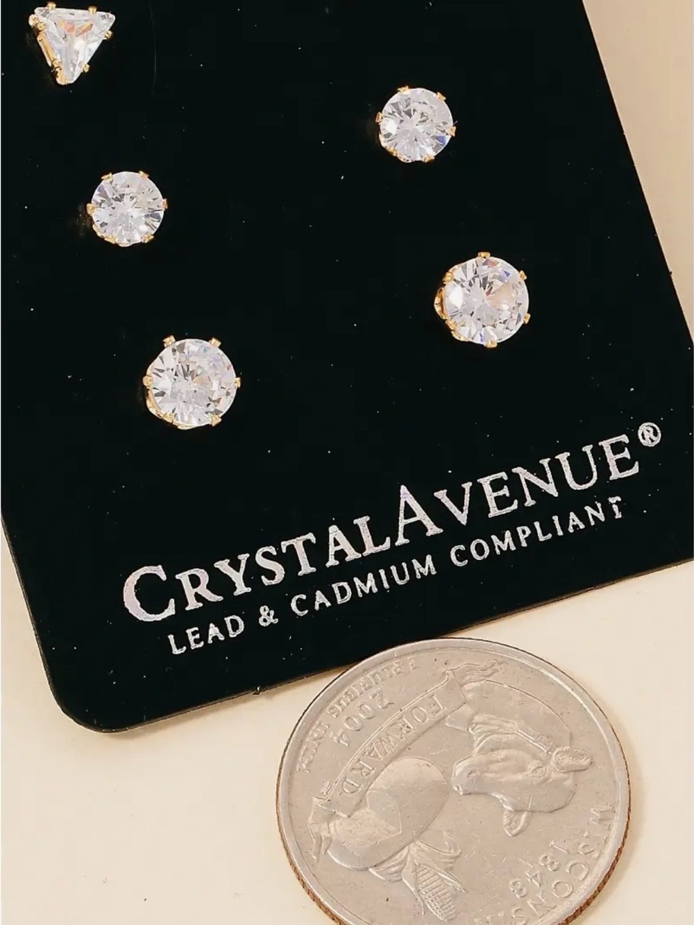 Classic CZ Multi-Stud Earrings Set - White/Silver - Picture 2 of 3